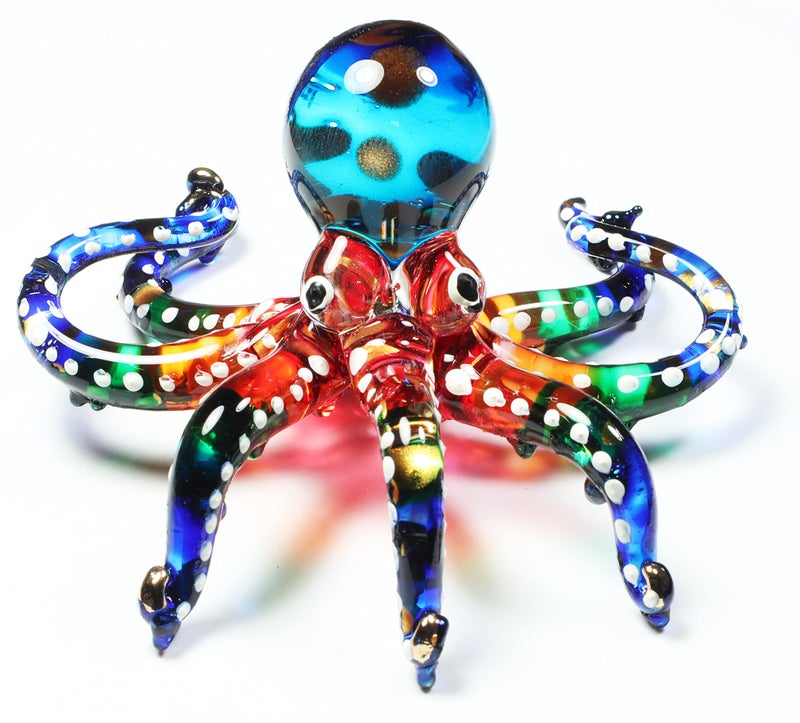 WitnyStore 3" White Dot Multicolor Octopus Artistic Blown Glass Figurine Premium Hand-Blown Statue Tabletop Decoration Unique Collectible for Adult Collectors Handcrafted Elegant Home Room Decor - Image 3